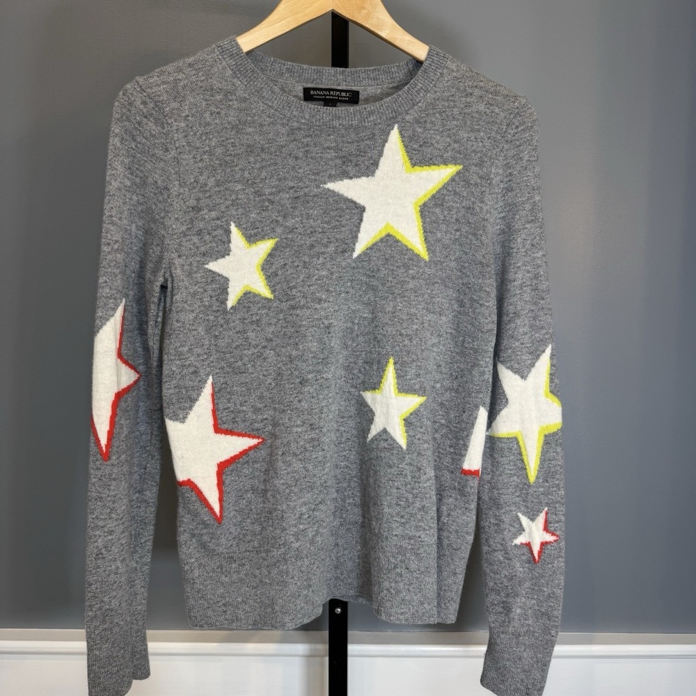 Banana Republic Womens Sweater Size Small Italian Merino Wool‎ Grey Star Sweater